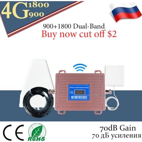 Russia Dual Band 2G 1800 repeater 4g GSM 900 LTE 1800 Mobile Phone 70dB Signal Booster 4G Cellular Amplifier MTS, Beeline,Tele2