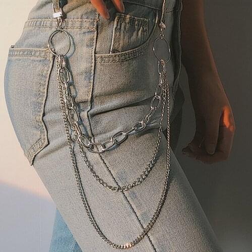 Trendy Punk Hip Hop Waist Chain Single/Two/Three Layer Unisex Pant Jeans Long Metal Waist Belt Chain Clothing Jewelry Accessory
