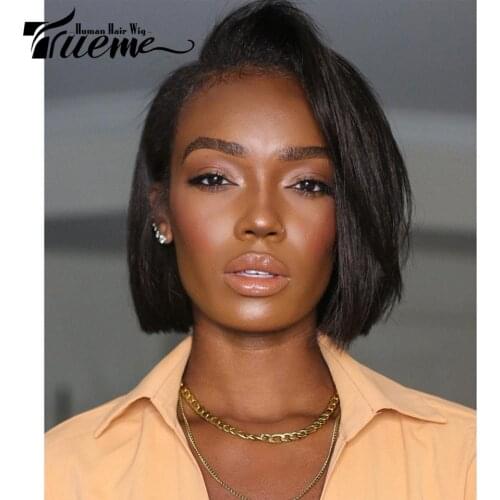 Trueme Short Lace Part Human Hair Wigs For Black Women Brazilian Omber Bob Human Hair Lace Wig Colored Pixie Cut Lace Bob Wig