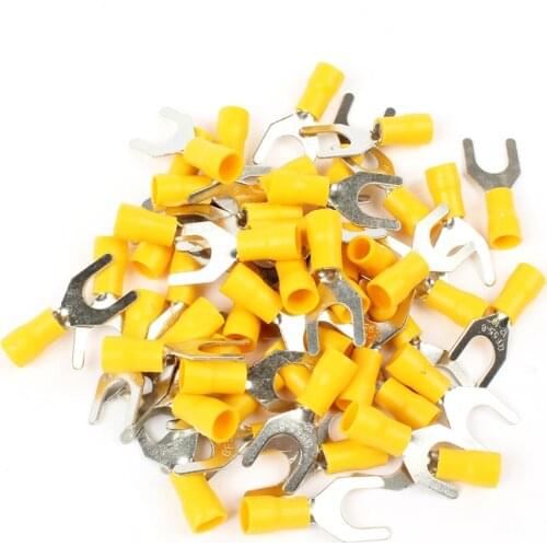 50PCS SV5.5-4 SV5.5-5 SV5.5-6 SV5.5-8 Yellow Terminal Cable Wire Connector Insulated Fork Spade Crimp Connector
