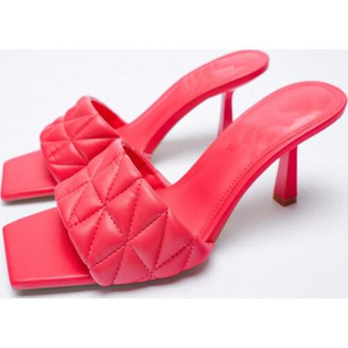 Sandals Women 2021 Luxury Brand Summer Fashion Square Toe Weave High Heel Design Sexy Stiletto Muller Sandals And Slippers Woman