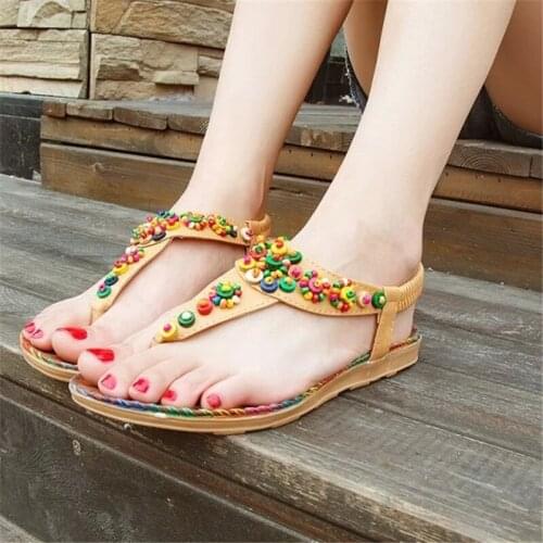 2018 Woman Sandals Women Shoes Beads Chains Thong Gladiator Flat Sandals Chaussure Plus Size 44 Tenis Feminino Summer Sandals