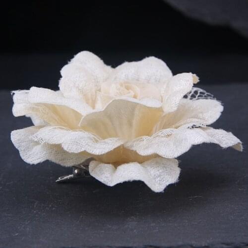 Fashion Women Bohemian Velvet Fabric Lace Handmade Rose Flower Brooches Lapel Pins Hair Clip Headdress Bridal Wedding Accessory