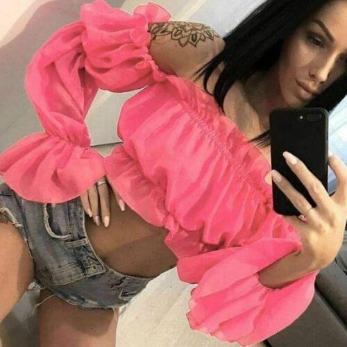Women Summer Beach Puff Sleeve Crop Tops Casual High Street Cami Camisole Pleated T -Shirt