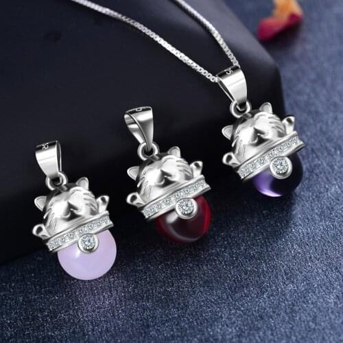 925 Sterling Silver Necklace Lucky Kitten Crystal Zircon Pendant Silver Necklace Women Jewelry Fashion Collocation