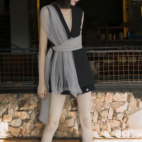 Women Summer Fashion New Net Yarn Spliced Vest Female Slim Brand V-Neck Outerwear Ladies High Quality Casual Loose Coats ML245