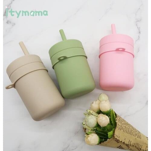 New 1 pcs Baby Feeding Cups 180mm capacity Sippy Cup Silicone Baby Learning Drinkware BPA-free Childrens Soft Straw Cups