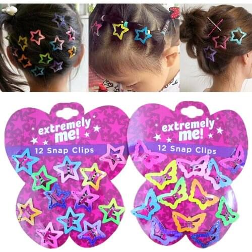 12PCS/Set Pentagram Colors Star Girls Asymptotic color Hairpins BB Clips Glitter Kids Buterfly Women Candy Color Hair Clips