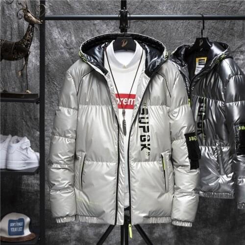 2020 Couple Silver Duck Down Jacket Short Letter Silver Shiny Mens And Womens Hooded Thick Loose Down Jacket Mens Clothes