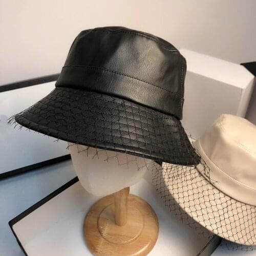 202009-jinxi fashion faux leather mesh lady bucket cap women fishermen hat