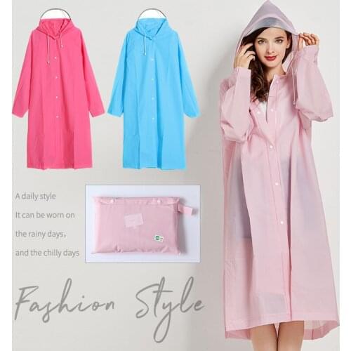 2021 New EVA Coat Womens Raincoat Poncho Zippered Hooded Waterproof Rain Jacket