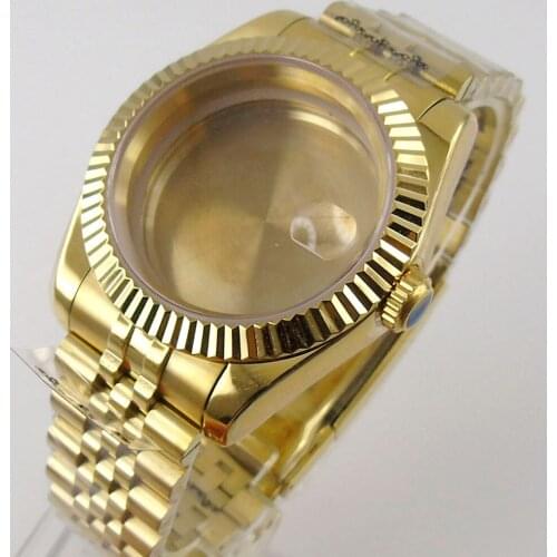 39mm Fluted Bezel Watch Case Jubilee Band Screw Crown Sapphire Crystal Glass Back/Solid Back fit NH35A NH36A MIYOTA ETA MOVEMENT