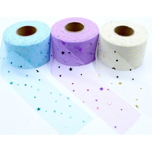 50Yards/Roll 6cm Sequins Stars&Moon Soft Tulle Mesh Fabric Tutu Baby Show for DIY Crafts Gift Wedding Birthday Party Decor