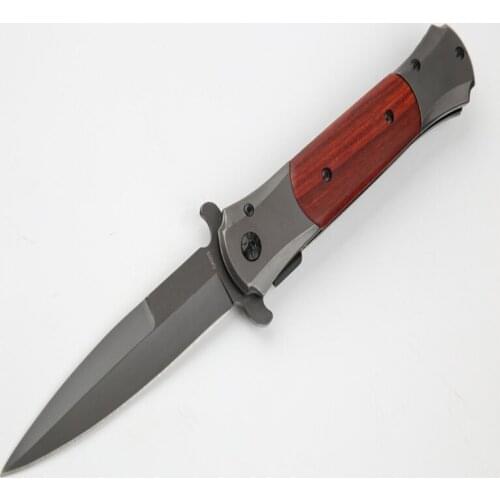 DA309 Quick Opening Folding Knife 5cr13mov Sharp Blade All steel+Acid Wood Handle Tactical Survival Knives Hunting Camping Tool