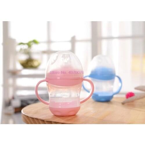 DHL 100pcs Baby Cup Infant Bottle Children Learn Feeding Drinking Handle Bottle Kids Straw Juice Water Bottles 230ml