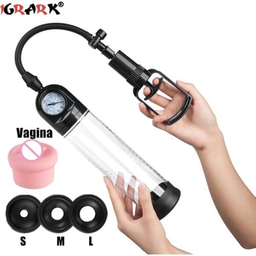 Electric Penis Pump Enlargement Pressure Gauge Delayed Ejaculation Vacuum Pump Sex Toy For Men Penis Extender Gay Adult Supplies