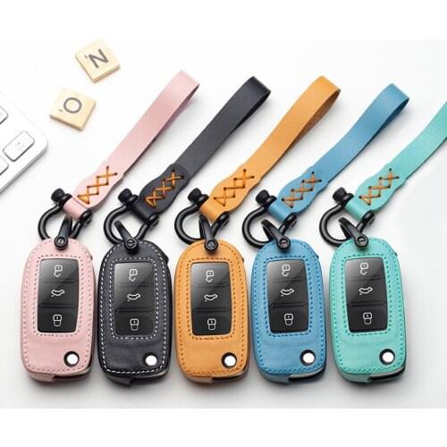 Leather Key Case for Car for VW Volkwagen Polo Bora Tiguan Passat Golf 6 Lavida Scirocco Protection Shell Cover Auto Accessories