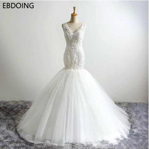 Wedding Dress Mermaid Lace V-neck Neckline Sweep Train Sexy Backless Vestidos De Novia Bride Dress Plus Size Wedding Gowns