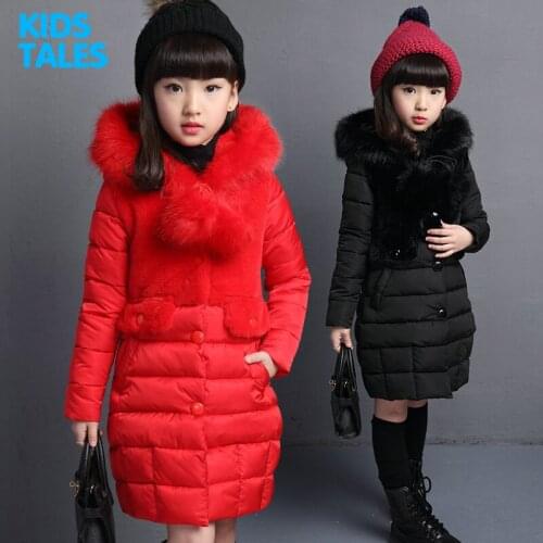 ZWF210 Girls Jackets & Coats New Arrivals Fashion Fur Hooded Warm Parka Down Kids Clothes Cotton Childrens Outwear Clothing