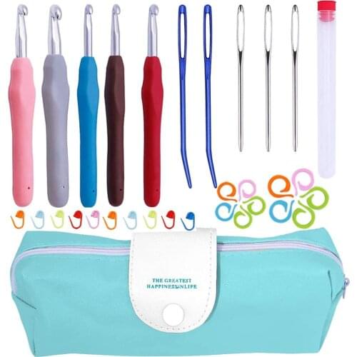 LMDZ Crochet Hooks Kit, Ergonomic Handle Crochet Hooks Knitting Needles, Crochet Hooks Set with Large-Eye Yarn Needles