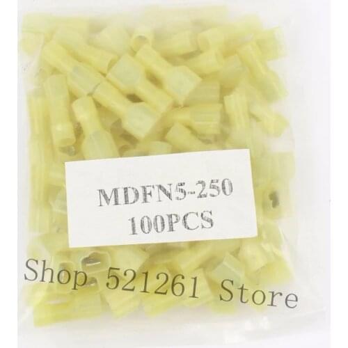 DMWD MDFN5-250 MDFN5.5-250 NYLON brass Male Insulated Spade joint Cable Wire Connector 100PCS/Pack suit 4-6mm2 12-10AWG MDFN