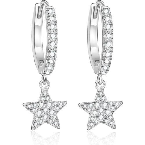 Cute Star Drop Earrings For Women Shine Rhinestone Circle Geometric Korean Piercing Earring Gold Silvery Jewelry Accessories