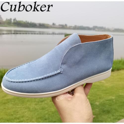 High Top Men Flat Causal Shoes Suede Round Toe Male Loafers Brand Runway Slip On Classic Spring Summer Out Walking Shoes For Men