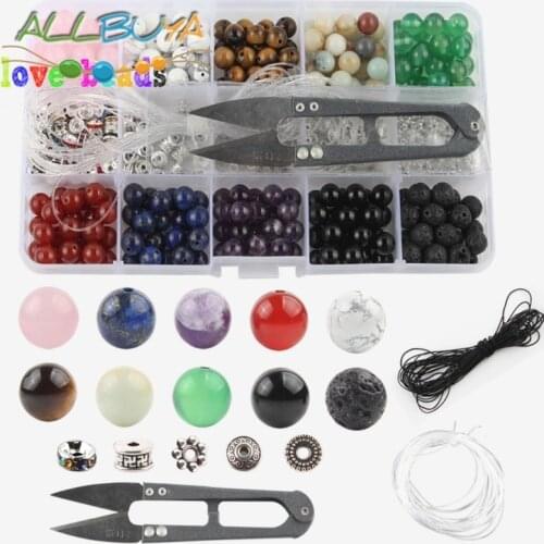 8mm Natural Stone Jewelry Kit Box Set Agates Lava Rock Bulk Stone Beads for DIY Handmade Jewelry Making Bracelets Storage Box