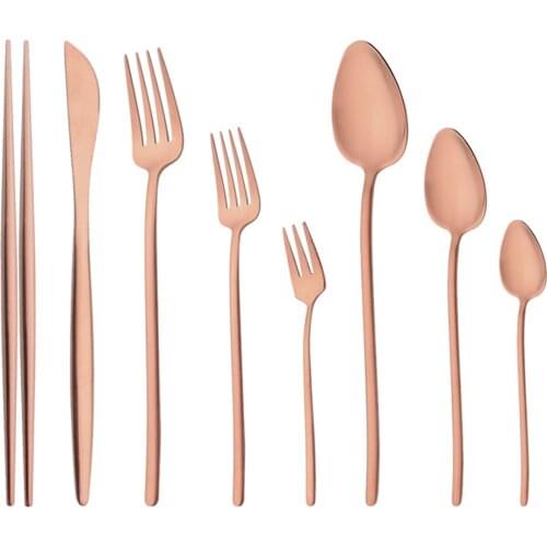 Tableware Matte Rose gold Cutlery Set 304 Stainless Steel Luxury Flatware Home Dinnerware Fork Spoon Knife Kitchen Dinner Set