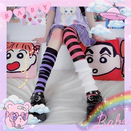 Japanese Harajuku LOLITA secondary JK uniform INS striped candy-colored upper knee socks cotton socks