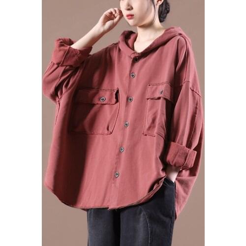 New Spring Clothing 2021 Female Korean Loose Large Size Curled Pocket Button Hooded Cardigan Short Coat Jacket Women Tops zh016