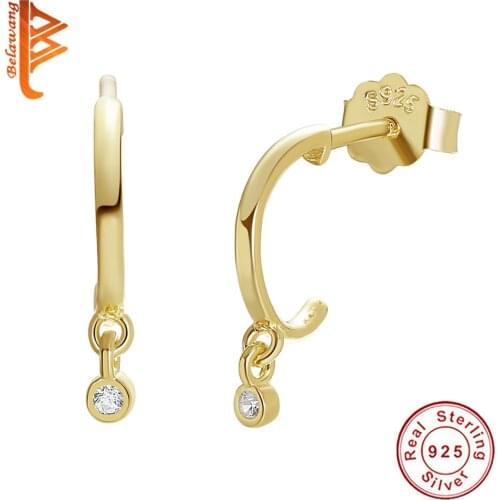 2020 New Authentic 925 Sterling Silver 18K Gold Plated Single Tiny CZ Hoop Earrings Fine Jewelry for Women