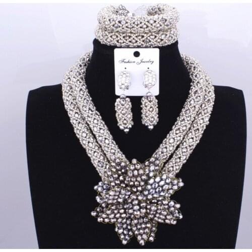 2018 New Design Two Layers Luxury Ladies Wedding Bridal Necklace African Beads Jewelry Sets For Party Crystal jewelry Set