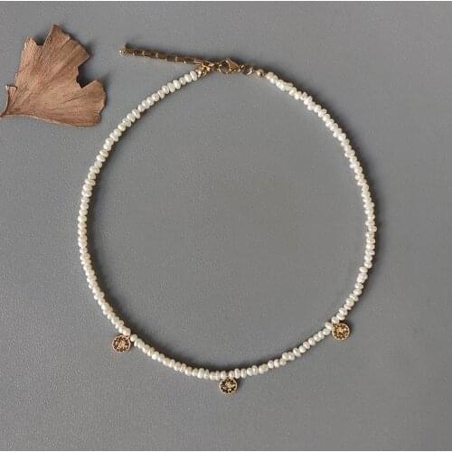 Women Small freshwater pearl necklace fashion simple real natural pearl choker exquisite gold-color accessories embellished gift