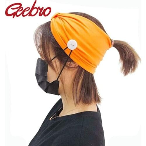 Geebro Headband with Button For Women Girls Headwear Elastic Solid Cross Knot Turban Yoga Workout Running Multifunctional Turban