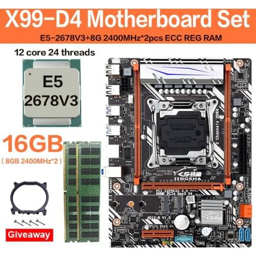 JINGSHA X99 D4 placa base combo con Xeon E5 2678 V3 LGA2011-3 CPU 2 uds X 8GB = 16GB 2400MHz DDR4 de memoria M-ATX USB3.0 SATA3