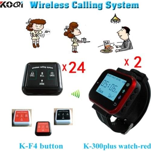 Restaurant Table Call System DHL Free Shipping 24pcs Call Bell With Waiter And 2pcs Watch Receiver Can Show 3 Groups