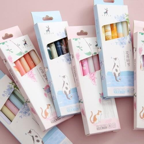 5 Pcs/Set Beautiful Peach Color Shrink Gel Black Ink Pen Signature Pen Writing for Kids School Office Cute Stationary Supplies