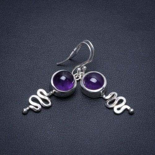 Natural Amethyst Snake Handmade Mexican 925 Sterling Silver Earrings 1 1/2" S1731
