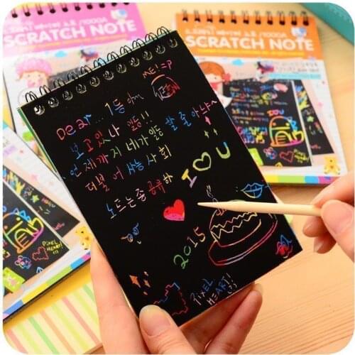 Creative magic scratch sketchbook DIY drawing spiral binder notebook Kawaii diary for graffiti Cute notepad Stationery