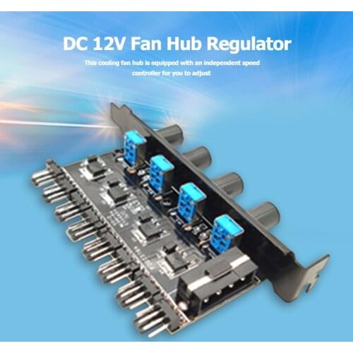 Extension Cable Splitter Adapter Controller 8 Channels Fan Hub 4 Knob PCI Bracket CPU Cooler PC Case Fan Speed Controller