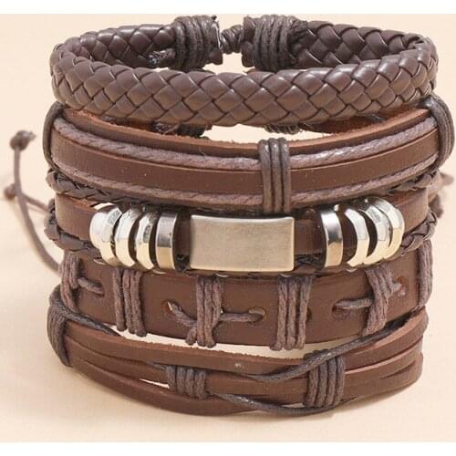 Vintage Bracelets Multilayer Leather Braid Women Men Bracelets Bangles Set Handmade Rope Wrap Bracelets Male Gifts Jewlery