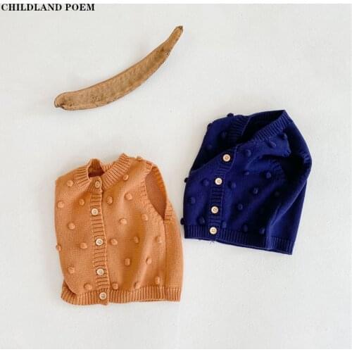 Baby Sweater Knitted Baby Clothes Newborn Baby Boy Sweaters Pompom Sleeveless Infant Baby Vest Toddler Girls Sweater Cardigan