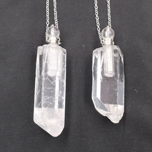 YJXP White Crystal Perfume Bottle Pendant Necklaces for Essential Oil Diffuser Aromatherapy Natural Raw Stone Women Men Jewelry
