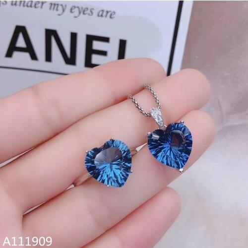 KJJEAXCMY boutique jewelry 925 sterling silver inlaid Natural Blue topaz pendant ring female suit support detection popular