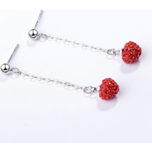 Sole Memory Sweet Little Red Crystal Heart Love 925 Sterling Silver Temperament Fashion Female Dangle Earrings SEA431