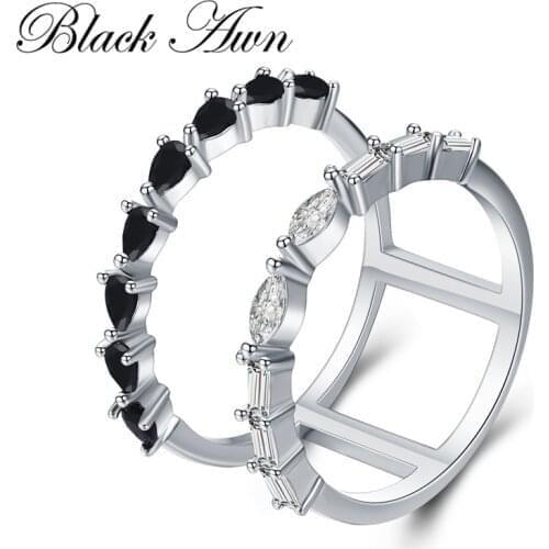 2019 New Hiphop 925 Sterling Silver Fine Jewelry Engagement Black Spinel Engagement Ring for Women Anillos Mujer G045