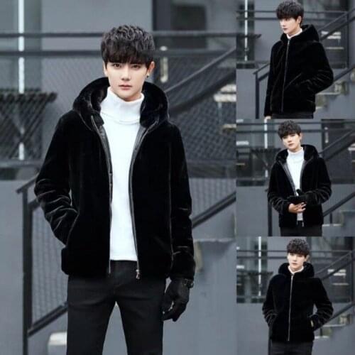 2021 Winter Menswear Faux Mink Fur Coat Youth Hooded Padded Cotton Coat