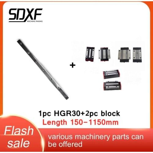 1PC HGR30 linear guide rail L = 150-1150mm + 2PC HGH30CA / HGW30CC HGH30HA flange extension slide carriage for CNC engraving