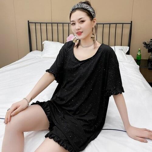 100 KG Wear Plus Size Womens Pajamas Set New Short Sleeve Modal Sleepwear Casual Comfortable Home Clothes Summer Pyjamas Suit